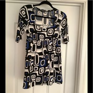 tempted womens blue black silver geometric top shirt Med